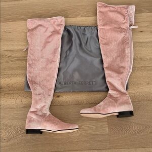Alberta Ferretti Blush PinkVelvet Over-the-Knee Boots